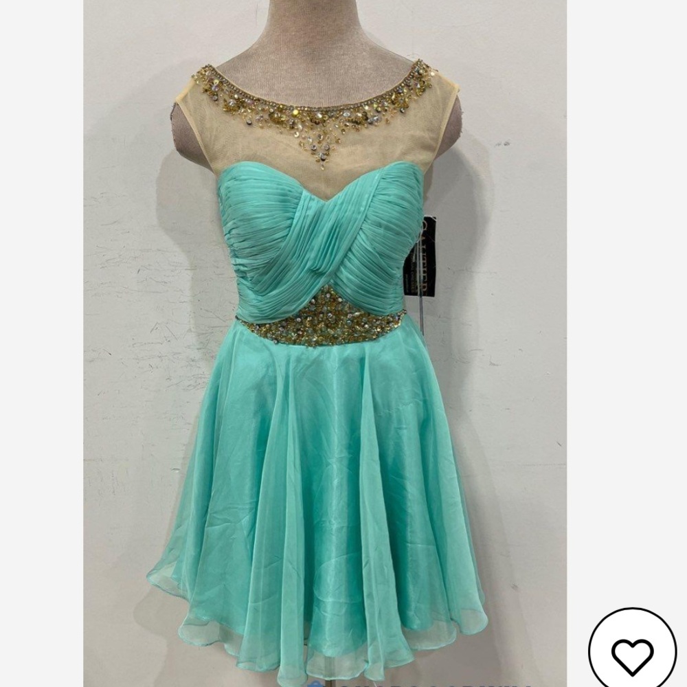 NWT $198 ALYCE MESH SEQUIN RHINESTONE BEAD CAP SLEEVE
SHORT FORMAL DRESS Size 4